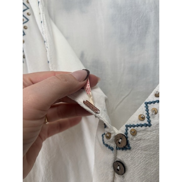 Free People Samson Embroidered Beaded Mini Dress In Ivory/Blue Low Back Cotton - Picture 10 of 12